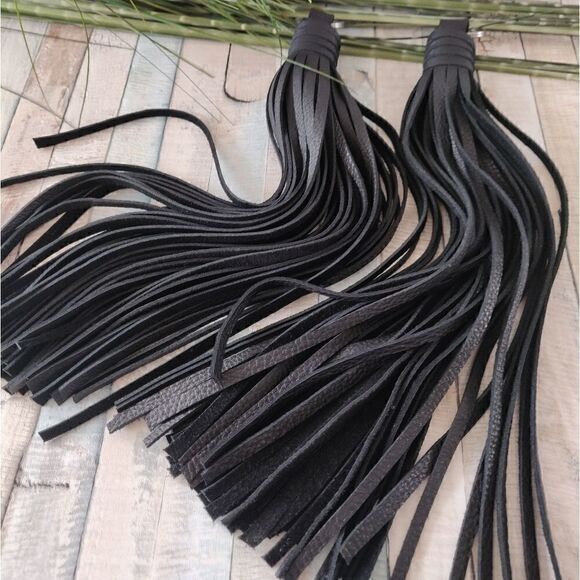 💥 MURKA BLACK LEATHER LARGE MOTORCYCLE TASSEL - Picture 4 of 5